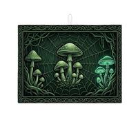 Gothic Mushroom Dish Drying Mats for Kitchen Counter, Dark Green Spider Web Absorbent Dish Rack Mat, Autumn Fantasy Microfiber Drying Pad 18x24 Inch