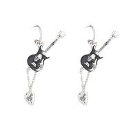 Gothic Music Guitar Drop Dangle Statement Earrings for Women Punk Skeleton Skull Musical Instrument Pick Chain Tassel Dangling Studs Earring Personalized Musician Bands Jewelry Gifts