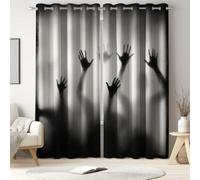 Gothic Mysterious Blackout Curtains Eyelet Thermal Insulated Printed Curtain Scary Ghost Shadow Ring Top Drapes for Bedroom Living Room Window Decor, W 90 x D 90 in 2 Panels