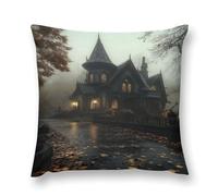 Gothic Mystery The Foggy Castle Double-Sided Pillowcase | Short Plush Ultra Soft Cozy Decorative Throw Pillow Cover | Style 12x12in(30x30cm) | for Sofa, Bedroom & Living Room