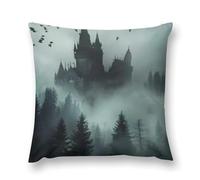 Gothic Mystery The Foggy Castle Double-Sided Pillowcase | Short Plush Ultra Soft Cozy Decorative Throw Pillow Cover | Style 12x12in(30x30cm) | for Sofa, Bedroom & Living Room