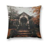 Gothic Mystery The Foggy Castle Double-Sided Pillowcase | Short Plush Ultra Soft Cozy Decorative Throw Pillow Cover | Style 12x12in(30x30cm) | for Sofa, Bedroom & Living Room