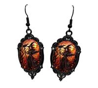 Gothic Mystery Witch Cameo Earrings for Women Black Framed Halloween Cameo Earrings Vintage Crystal Glass Witch Dangle Earrings Halloween Jewelry, 9 UK, Zinc, No Gemstone