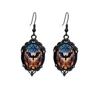 Gothic Mystery Witch Cameo Earrings for Women Vintage Punk Crystal Glass Bat Dangle Earrings Halloween Jewelry Accessories for Women, unified, Metal, No Gemstone