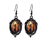 Gothic Mystery Witch Cameo Earrings for Women Vintage Punk Crystal Glass Bat Dangle Earrings Halloween Jewelry Accessories for Women, unified, Metal, No Gemstone