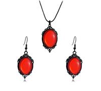 Gothic Necklace and Earrings Set for Women,Red Purple Crystal Cameo Necklaces Mystic Witch Jewelry Set Punk Glass Teardrop Emboss Vampire Pendant Necklace Earring Halloween Costume Accessories, Metal