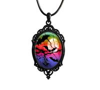 Gothic Necklace for Men Women,Raven Cross Glass Necklaces Bat Pendant Necklace Vintage Gothic Rope Chain Crow Bat Choker Victorian Cemetery Guest Necklaces Halloween Christmas Birthday Jewelry, L