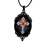 Gothic Necklace for Men Women,Raven Cross Glass Necklaces Bat Pendant Necklace Vintage Gothic Rope Chain Crow Bat Choker Victorian Cemetery Guest Necklaces Halloween Christmas Birthday Jewelry, L