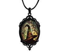 Gothic Necklace for Men Women,Raven Cross Glass Necklaces Bat Pendant Necklace Vintage Gothic Rope Chain Crow Bat Choker Victorian Cemetery Guest Necklaces Halloween Christmas Birthday Jewelry, L