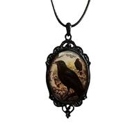 Gothic Necklace for Men Women,Raven Cross Glass Necklaces Bat Pendant Necklace Vintage Gothic Rope Chain Crow Bat Choker Victorian Cemetery Guest Necklaces Halloween Christmas Birthday Jewelry, L