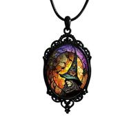 Gothic Necklace for Men Women,Raven Cross Glass Necklaces Bat Pendant Necklace Vintage Gothic Rope Chain Crow Bat Choker Victorian Cemetery Guest Necklaces Halloween Christmas Birthday Jewelry, L