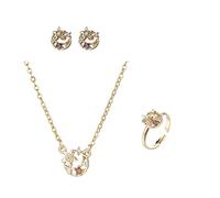 Gothic Necklace Vintage Women's Beating Fan Pendant Ring Earrings 3 Piece Set Bridal Jewelry Set for Wedding Pearl (Rose Gold, One Size)