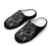 Gothic Occult Satan Penta Symbol Skull Mens Slippers Lightweight House Shoes Indoor Outdoor Slippers Home Slippers 13-14(46-47)