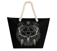 Gothic Occult Satan Penta Symbol Skull Tote Bags for Women Men Shoulder Beach Bag Shopping Handbag with Hemprope Handle