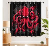 Gothic Ocean Curtains Eyelet Soft Thermal Insulated Blackout Curtain Cartoon Octopus Tentacle Ring Top Drapes for Bedroom Living Room W 90 x D 108 in Drop 2 Panels Red