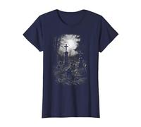 Gothic Old Graveyard T-Shirt, Women, Navy Blue, Large