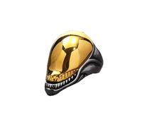 Gothic Openable Alien Skull Ring Stainless Steel Men's Skeleton Biker Punk Ring-10-Silver with Gold Top