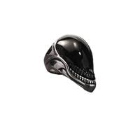 Gothic Openable Alien Skull Ring Stainless Steel Men's Skeleton Biker Punk Ring-12-Silver with Black Top