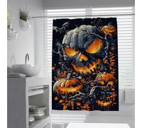 Gothic Orange Pumpkin Shower Curtain Black Leaves Bathroom Decor 200x220cm