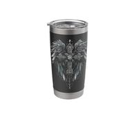 Gothic Ornate Cross with Wings Angel Artwork Stainless Steel Insulated Tumbler