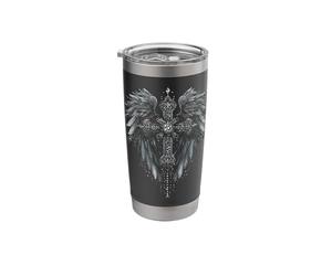 Gothic Ornate Cross with Wings Angel Artwork Stainless Steel Insulated Tumbler