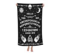 Gothic Ouija Board Beach Towel, Halloween Skull Sun Moon Goth Bath Towels, Black and White Beach Accessories Quick Dry Microfiber Yoga Swim Pool Towels 77X153cm/ 30x60 Inch