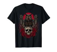 Gothic Owl Skull with Roses and Ruins - Dark Art T-Shirt