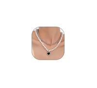 Gothic Pearl Heart Pendant Necklace for Women Silver Adjustable Vintage Layered Pearl Chain Choker Punk Black Love Collarbone Necklace Jewelry Gift, L, Zinc, No Gemstone