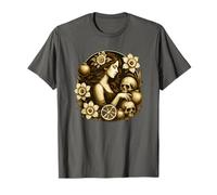 Gothic Persephone pomegranate Floral Skull Art Vintage Women T-Shirt