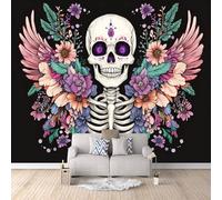 Gothic Photo Wallpaper Fantasy Flower Skull Wall Mural Art Wallpaper, Non-Woven Wall Paper, Decoration Poster Picture Mural 200 × 140 cm / 78.7" × 55.1" for livingroom Bedroom