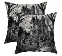 Gothic Pillow Covers Set of 2, Black Haunted Mansion Decor Throw Pillows Case, Halloween Decorative Square Vintage Dreamy Cushion Covers for Home Sofa Bed Couch 16x16 Inch