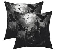 Gothic Pillow Covers Set of 2, Black Haunted Mansion Throw Pillows Case, Halloween Decorative Square Home or Couch Decor Cushion Covers 16x16 Inch