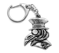 Gothic Plague Doctor Pewter Pushgate Keyring in a Grey Burlap Pouch.