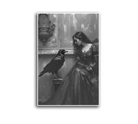 Gothic Princess Artful Raven poster Dark Romance Gothic Beauty Fine Art Oil Painting Print Moody Victorian Art Dark Goth Canvas Wall decor 8x12in UnFramed