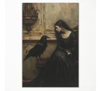 Gothic Princess Canvas Wall Art, Moody Dark Raven Poster, Beauty and The Crow Goth Print, Victorian Dark Academia Wall Decor, Spooky Halloween Picture for Bedroom Living Room 12x16in Unframed
