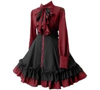 Gothic Princess Clothing Women's Lolita, Medieval Dresses Women with Bow, Victorian Ruffles Wedding Dresses, Renaissance Long Sleeve Bow Tie Party Dress Costume for Carnival Halloween Party