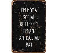 Gothic Print Antisocial Bat Antisocial Print Antisocial Gift Gothic Decor Funny Gothic Print Gothic Poster Bat Print Gothic Quote Novelty Tin Metal Sign Plaque Bar Pub Vintage Wall Decor 12x16 Inch