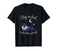 Gothic Punk Aesthetic Moon Slogan Stay in Bed Rule The World T-Shirt