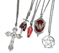 Gothic Punk Bat Coffin Necklace With Arrows Heart Star Pendants Stainless Steel Chain Retro Jewelry For Fashion Lovers Vintage Punk Bat Coffin Pendant Necklace