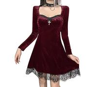 Gothic Punk Long Sleeve Flare Dress Sexy Black Mesh Saw Wing Mini Dress Elegant Lace Up Vintage Goth Retro Party Dresses