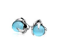 Gothic Punk Rocker Biker Jewelry Aqua Blue Translucent Ball Orb Dragon Claw Stud Earrings For Men For Women Silver Tone Black Oxidized Stainless Steel