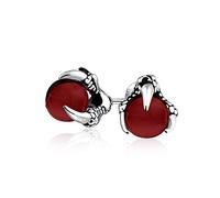 Gothic Punk Rocker Biker Jewelry Red Translucent Ball Orb Dragon Claw Stud Earrings For Men For Women Silver Tone Black Oxidized Stainless Steel