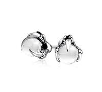 Gothic Punk Rocker Biker Jewelry White Translucent Opalite Ball Orb Dragon Claw Stud Earrings For Men For Women Silver Tone Black Oxidized Stainless Steel