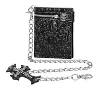 Gothic Punk Skull Chain Wallet - Bifold Wallet Front Pocket Wallet Halloween Goth Accessories, Black, Men's Short Bag