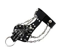 Gothic Punk Skull Skeleton Hand Black Leather Slave Bracelet Bangle for Men, Jewelry Collection, Rock and Punk Style, Gift for Special Someone, Adjustable Finger Cuff