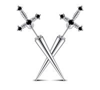 Gothic Punk Sword Earrings for Women Men Vintage Silver Goth Dagger Earrings Cool Black Cubic Zirconia Hypoallergenic Dagger Y2K Earrings, Metal, Glass