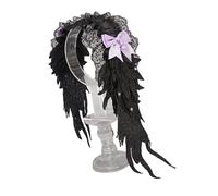Gothic Punk Wings Headband Adjustable Lace Bow for Women Teens Cosplay and Daily Dark Accessories Gothic Angel Wing Headband, フリーサイズ
