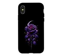 Gothic Purple Rose Crescent Moon Beautiful Dark Case for iPhone X/XS