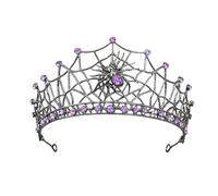 Gothic Purple Spider Web Tiara Crown with 3D Spider for Women Girls, Halloween Cosplay Dark Queen Headpiece, Rhinestone Headband for Masquerade Party Wedding Prom Stage Accessories