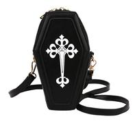Gothic Purse Coffin Purses Vertical Zipper Goth Purse with Retro Cross Pattern PU Goth Bag Halloween Purse for Women with Inner Pocket and Chains for Halloween Party, Black